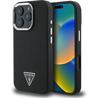 iPhone 16 Guess Grained Triangle Logo Cover - MagSafe-kompatibel - Sort