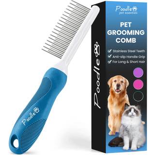 Poodle Grooming Comb - Metal Dematting Comb med lange og korte rustfrie ståltænder til fjernelse af matet hår og knuder sikkert og blid for hunde