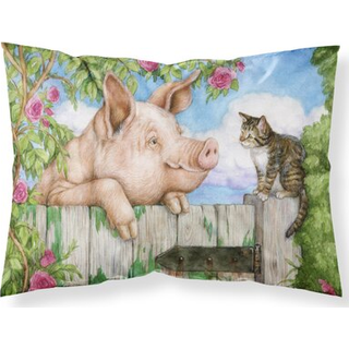 """" Caroline's Treasures Pig ved porten med Cat Fabric Standard Pillowcase CDCO0349Pillowcase Multicolor """"