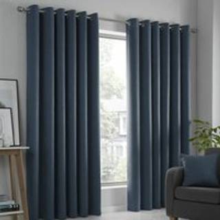 Fusion Fusion Blue Strata Room Darkening Woven Pair of Eyelet Curtains