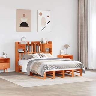 seng med reol uden madras 160x200cm massivt fyrretræ gyldenbrun