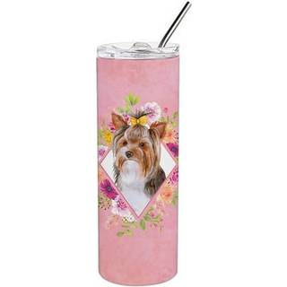 """" Caroline's Treasures Yorkshire Terrier #1 Pink Flowers Double Walled rustfrit stål 20 oz tynd rejseisoleret tumblere multicolor """"