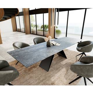 Esstisch Edge 200-300x100 Keramik Laminam®Nero Greco Anthrazit V-Gestell Flachstahl Schwarz ausziehbar