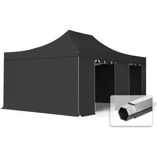4x6m, aluminium, easy-up-pavillon, 4 sidedele, sort - (578935)
