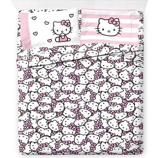 Jay Franco Hello Kitty Pink Stripes & Hearts i fuld størrelse ark sæt - Super Soft 4 -stykke sengetøjssæt - Mikrofiberark inkluderer reversible p