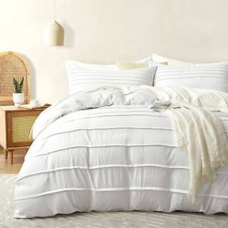 Oli Anderson Hvidt Dynebetrk King Size - Plisseret King Dynebetrk 3 STK Bldt og ndbart tekstureret sengest med lynlslukning (Hvid 104""""x90""