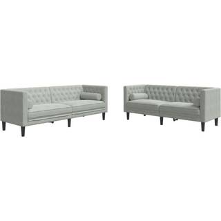 2-personers Chesterfield-sofasæt med puder fløjl lysegrå