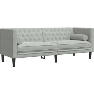 2-Personers Chesterfield-Sofa Med Bolsterpuder Fløjl - Lysegrå / 3-sædet