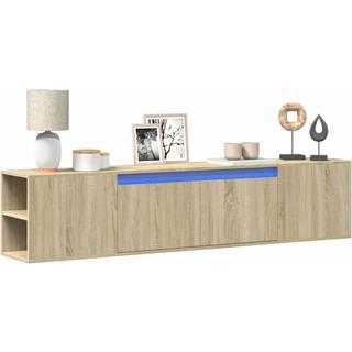 væghængt tv-bord med LED-lys 180x31x39,5 cm sonoma-eg