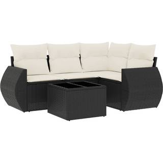 Sofasæt Til Haven 4 Dele Med Hynder Polyrattan Sort - Sort og cremefarvet / Uden bord