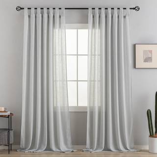 Voilybird Natural Linen Semi Sheer Curtains Tab Top Light Filtrering Elegante gardiner og gardiner til stue 52 x 96 tommer l?ngde 2 paneler lyseg