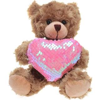 Plys Mokka Hjertebj?rn - Plys bj?rneleget?j til b?rn og voksne - Broderet hjertepude - Brun-6 tommer (Pink Heart)