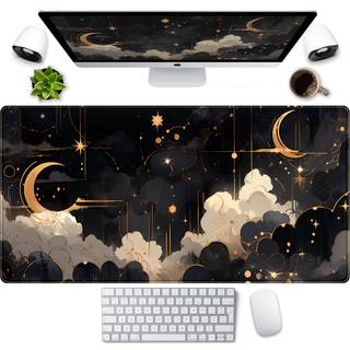 Sort og guld himmelsk skrivebord Mat XXL Udvidet spilmuspude stor mousepad med syede kanter b?rbar computertastatur musem?tslov til arbejdsspil