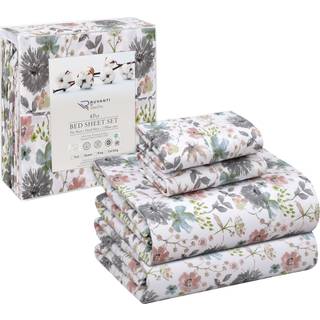 Ruvanti 100% bomuldsark - spr?d k?ling percale ark til fuld st?rrelse seng ?ndbar og holdbart fuldt ark s?t 16 tommer dybe lomme sengelinjer m?lk