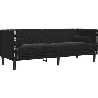 3-personers Chesterfield-sofa med bolsterpuder fløjl sort