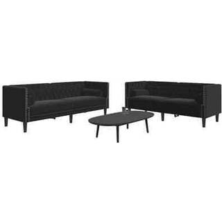 2-personers Chesterfield-sofasæt med puder fløjl sort