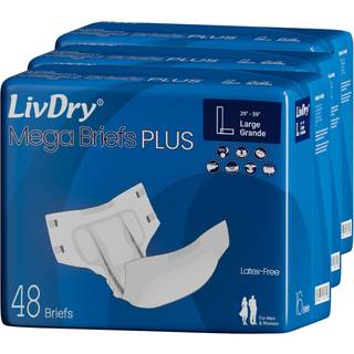 LivDry MegaBriefs Voksenbleer med faner Maks. 12-timers kapacitet Superabsorberende inkontinensundertj Lkagebeskyttelseshorts Stor 48-pak.