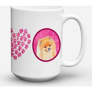 """" Caroline's Treasures LH9395PK-CM15 Pomeranian Microwavable Ceramic Coffee Mug 15 Oz Multicolor """"