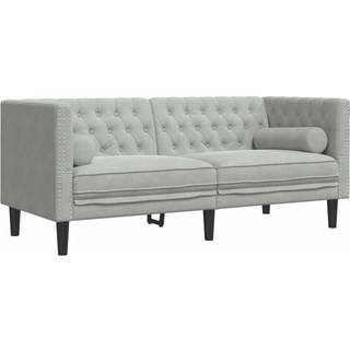 2-personers Chesterfield-sofa med bolsterpuder fløjl lysegrå