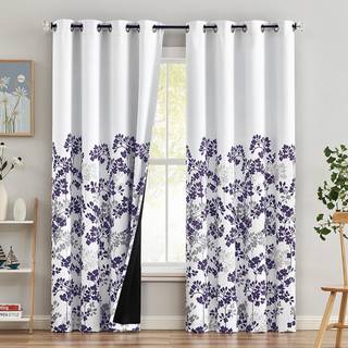 Metro Parlor Purple Gray Full Blackout Country Curtains 84 tommer lange til sovev?relse Stue Blomster Trykt p? hvide vinduebehandlinger Grommet T