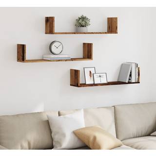 væghylder 3 stk. 80x18x18 cm konstrueret træ gammelt træ-look