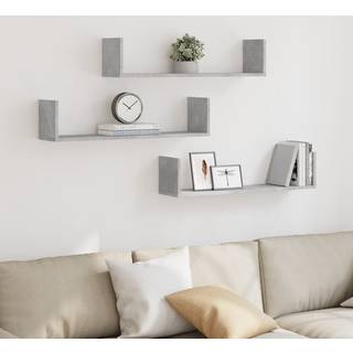 væghylder 3 stk. 80x18x18 cm konstrueret trær betongrå