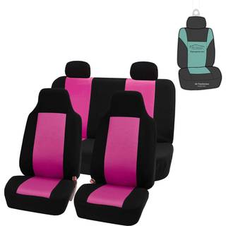 FH Group Full Set Car Seat Covers Classic Cloth Universal Fit Pink Seat Covers vaskbar høj rygkombination lille bilsæde dækning design forsædet d