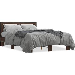 Sengeramme Konstrueret Træ Og Metal Etræsfarve - Brun eg / 140 x 190 cm