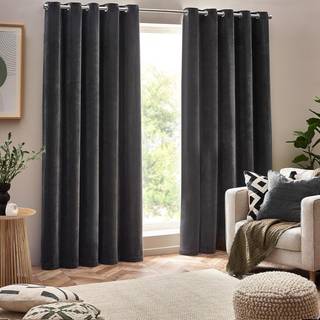 Yard Yard Charcoal Grey Heavy Chenille Velvet Room Darkening Eyelet Curtains