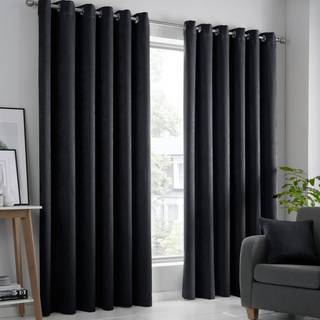 Fusion Fusion Black Strata Room Darkening Woven Pair of Eyelet Curtains