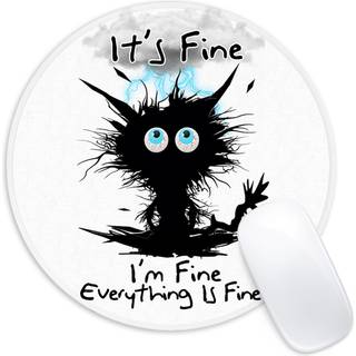 Black Cat Round Mouse Pad Funny Small Mouse Pad med ikke-skridsig gummi Base Mus Mat Home Office Decor Desk tilbehør 8,7 tommer rund musepude