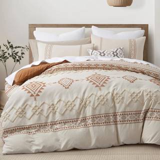 Oli Anderson Boho Duvet Cover Set King Størrelse Beige og Terracotta Color Clash 3 stykker Mikrofiber Sengetøj Sæt holdbart og superblød comfoter