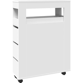 smalt badeværelsesskab med hjul konstrueret træ hvid