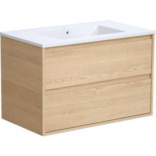 Badeværelsesskabsserie til indbygningsservante - Egetræsfiner - 80 cm - MILIPAM