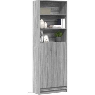 skab med LED-lys 69x32,5x200 cm konstrueret træ grå sonoma-eg