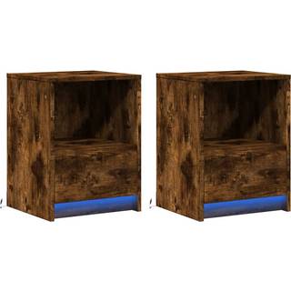 Sengebord Med Led-Lys Konstrueret Træ - 2 / Røget eg