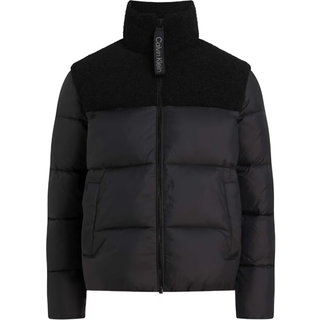 Material Mix Sherpa Puffer Jacket - Black - XXL