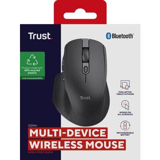 Trust Ozaa+ - mouse - multi-device - Bluetooth 2.4 GHz - black - Mus - Optisk - 6 knapper - Sort