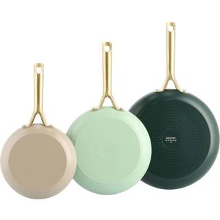 Greenpan Shades stegepandesæt 3 dele, taupe/pastel green/moroccan green