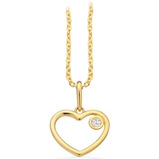 Scrouples hjertevedhæng med cubic zirkonia i 8 kt guld med forgyldt kæde