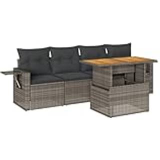 sofasæt 5 dele med hynder polyrattan grå