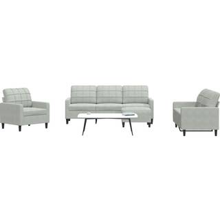 Sofasæt 3 Dele Med Hynder Velour - Lysegrå / Med fodskammel