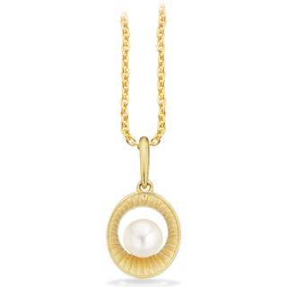 Scrouples vedhæng oval plissé med ferskvandsperle i 8 kt guld med forgyldt kæde