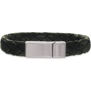 Herrearmbånd med gravering, grønt flettet læder, stål, 21 cm - Force