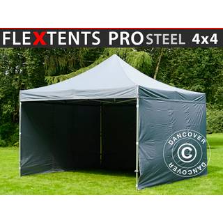 Foldetelt FleXtents Easy up pavillon PRO Steel 4x4m Grå, inkl. 4 sider