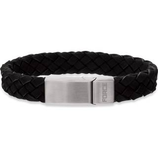 Force armbånd sort flettet læder stål lås 23 cm - Str. S