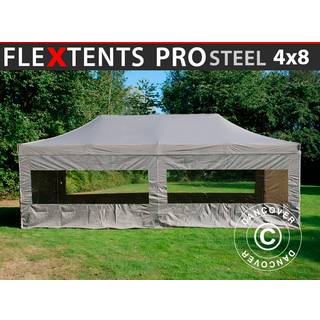 Foldetelt FleXtents Easy up pavillon PRO Steel 4x8m Latte, inkl. 6 sider