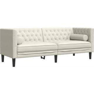 3-personers Chesterfield-sofa m. bolsterpuder fløjl cremefarvet
