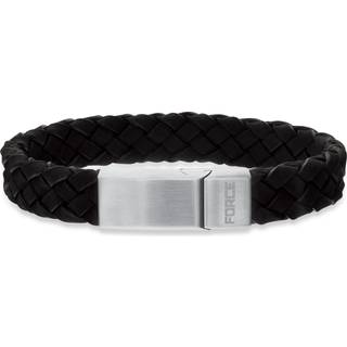 Force armbånd sort flettet læder stål lås 23 cm - Str. M