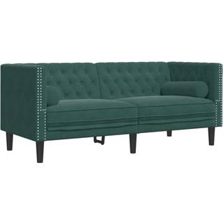 2-personers Chesterfield-sofa med bolsterpuder fløjl mørkegrøn